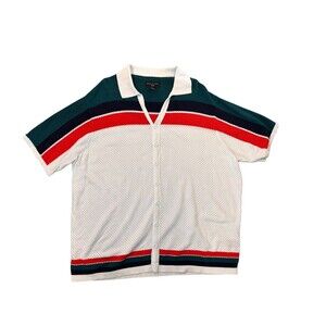 Shaquille O'Neal XLG Button Up Shirt 3XL White Mesh Sweater Color Block